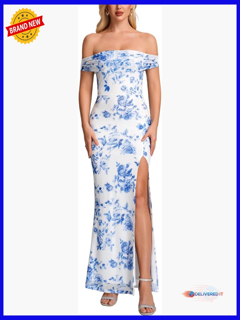 Off Shoulder Bodycon Maxi Dress Formal Wedding Guest Cocktail Party